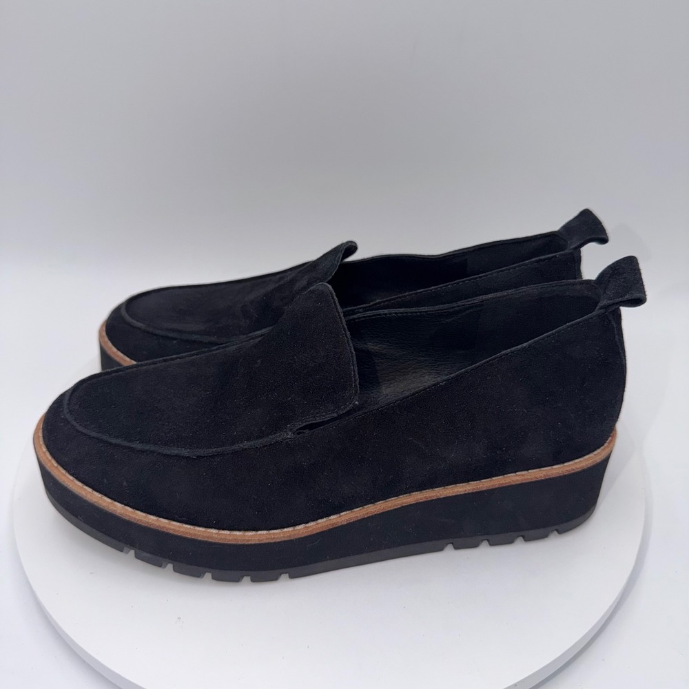 Eileen Fisher Womens Black Suede Platform Loafers Slip On Dark Academia Size 8